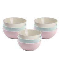 Kommetjes / schaaltjes dessert en ontbijt - 9x stuks - kunststof - D17 x H7 cm - roze/groen/beige