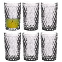 Vivalto Drinkglazen/waterglazen Diamonds - tumblers - grijs glas - set 12x stuks - 370 ml