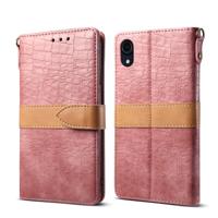 Splicing kleur krokodil textuur PU horizontale Flip lederen case voor iPhone XR met portemonnee & houder & kaartsleuven & Lanyard (roze)