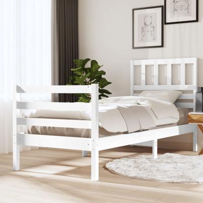 Bedframe massief hout wit 75x190 cm