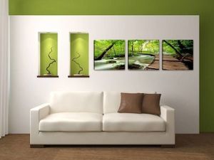 Schilderij - Natuur, Groen, 150X50, 3luik