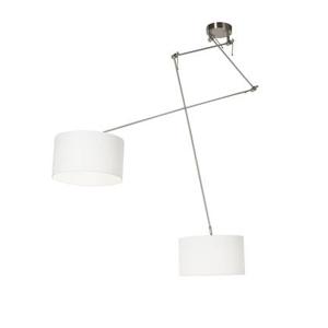 QAZQA Smart hanglamp staal met kap 35 cm wit incl. 2 Wifi A60 - Blitz