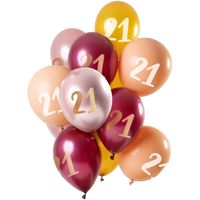 Ballonnen 21 Jaar Roze Rood Goud Premium - 12 Stuks