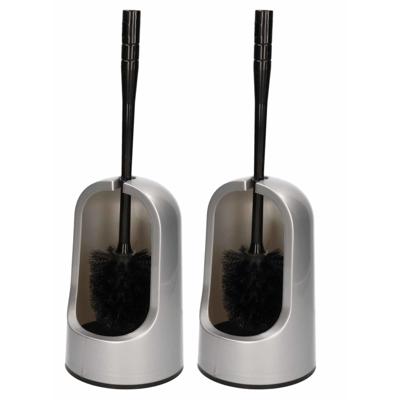2x Toiletborstels/wc-borstels met zilveren houder 40 cm