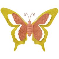 Mega Collections tuin/schutting decoratie vlinder - metaal - oranje - 17 x 13 cm - Tuinbeelden - thumbnail