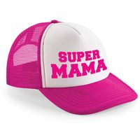 Roze/ wit Super mama snapback cap/ truckers pet dames - Moederdag petjes