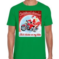 Fout kerst t-shirt voor motorliefhebbers hot chicks groen heren - thumbnail