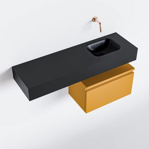 Toiletmeubel Mondiaz Andor | 100 cm | Meubelkleur Ocher | Lex vrijhangend wastafel Urban Rechts | Zonder kraangat