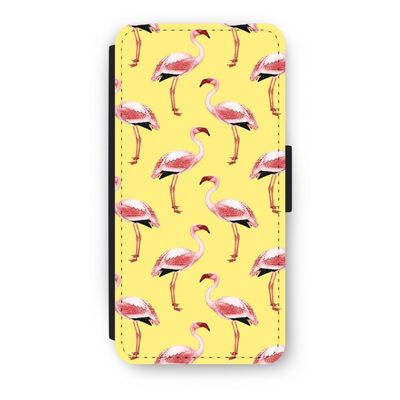 Flamingo's geel: iPhone 8 Flip Hoesje