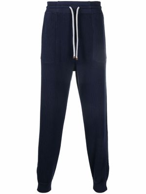 Brunello Cucinelli pantalon de jogging à détails nervurés - Bleu