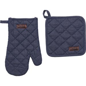 Luance Ovenwant set met pannenlap - blauw - katoen - 18 x 28 cm - chef - keukenbenodigdheden