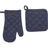 Luance Ovenwant set met pannenlap - blauw - katoen - 18 x 28 cm - chef - keukenbenodigdheden