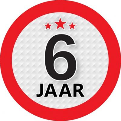 6 jaar leeftijd sticker - rond - Dia 9 cm - 6 jaar verjaardag - jubileum - leeftijd versiering