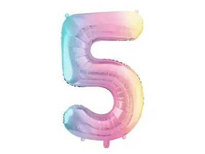 Pastel Regenboog Folieballon Cijfer 5 (86cm)