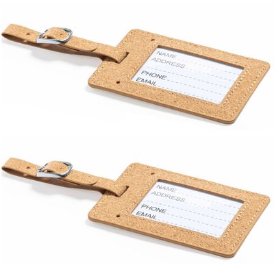 Kofferlabel van eco friendly kurk - 10x - beige - 10 x 6 cm - reiskoffer/handbagage labels - bandje