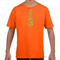 Verkleedkleding t-shirt - oranje - met kleine Stropdas - goud glitters - kinderen - carnaval