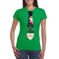 Fout kerst t-shirt groen met kerstboom stropdas voor dames - thumbnail