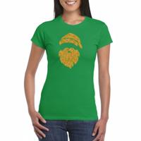 Kerst t-shirt voor dames - groen - Kerstman hoofd - glitter bedrukking - goud