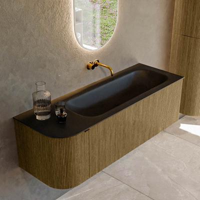 Badmeubel Mondiaz Kurve | 135 cm cm | Meubelkleur Dusk | Wastafelkleur Urban | Solid surface | Wasbak rechter zijde spoelbak | Zonder kraangat(en)