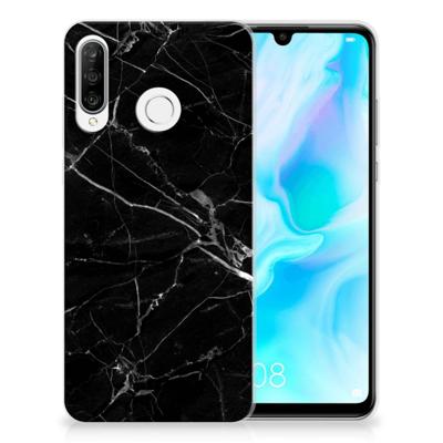 Huawei P30 Lite | TPU | Siliconen hoesje | Marmer Zwart - Origineel Cadeau Vader