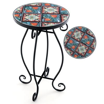 Mozaïek Bijzettafel Tuin Ronde Bistrotafel in Weerbestendige Keramische Tegels Salontafel voor Buiten (Gekleurd)