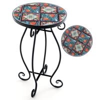 Mozaïek Bijzettafel Tuin Ronde Bistrotafel in Weerbestendige Keramische Tegels Salontafel voor Buiten (Gekleurd) Mozaïek Bijzettafel Tuin Ronde Bistrotafel in Weerbestendige Keramische Tegels Salontafel voor Buiten (Gekleurd)