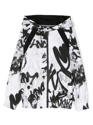 Dkny Kids hoodie zippé à imprimé graphique - Blanc