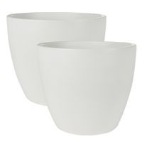 2x stuks plantenpot/bloempot in een strakke Scandinavische look wit Dia 33 cm en Hoogte 28 cm