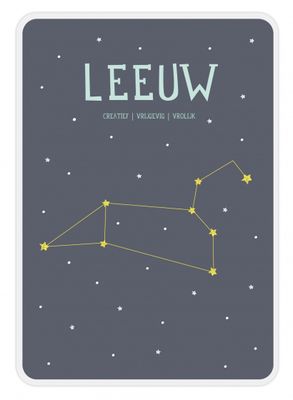 Milestone poster sterrenbeeld Leeuw (NL) A4 formaat papier donkerblauw/wit Milestone poster sterrenbeeld Leeuw (NL) A4 formaat papier donkerblauw/wit