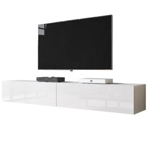 Zwevend Tv-meubel Slide 2D 200 cm breed hoogglans wit