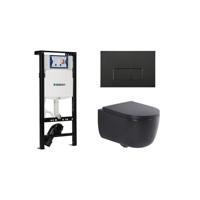 QeramiQ Dely Swirl Toiletset - 36.3x51.7cm - Geberit UP320 plieger inbouwreservoir - 35mm zitting - mat zwarte metalen bedieningsplaat - rechthoekige knoppen - mat zwart SW1381697/SW706193/SW1000769/SW1026258