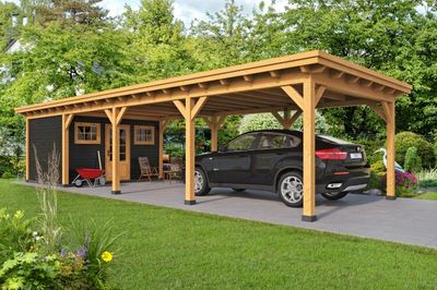 Overkapping plat dak Red Class Wood Odense type 8 XL 793x378 cm - Zwarte wanden- Plat dak- - Tuindeco