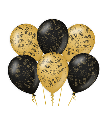 Classy Ballonnen Happy New Year Zwart/Goud (6st)