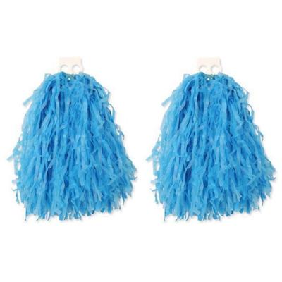 Cheerball - 4x - met ringgreep - blauw - 28 cm - pompom - Cheerleader verkleed accessoires