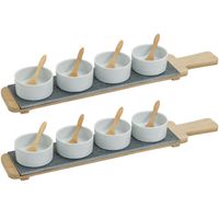 12x Snackschaaltjes/sausschaaltjes wit porselein rond 7 cm op serveerplank