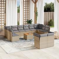 13-delige Loungeset met kussens poly rattan beige