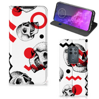 Mobiel BookCase Motorola One Zoom Skull Red