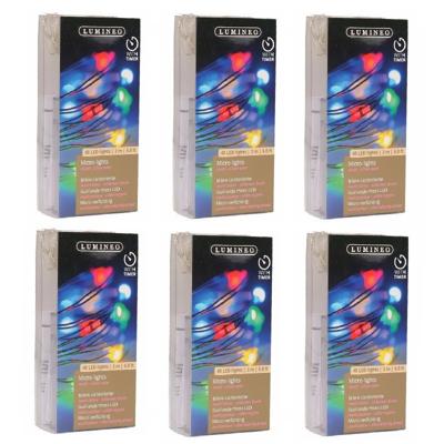 Draadverlichting lichtsnoer - 6x - zilver - 40 led lampjes - gekleurd - 195 cm - zilverdraad