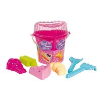Strand/zandbak speelgoed roze emmer met vormpjes en schepjes - thumbnail