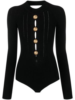 Balmain body en maille à détail de boutonnière - Noir