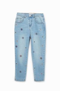 Mom fit jeans met borduursels - BLUE - 7/8