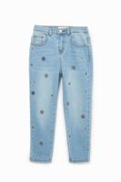 Mom fit jeans met borduursels - BLUE - 7/8