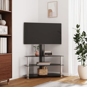 Tv-standaard hoek 3-laags voor 32-70 inch zwart en zilverkleur