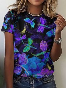 Womens Dragonfly Print Crew Neck T-Shirt