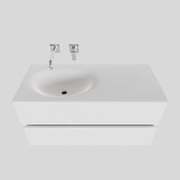 Badkamermeubel Solid Surface BWS Stockholm 100x46 cm Links Mat Wit (zonder kraangat) - thumbnail