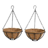 2x stuks metalen hanging baskets / plantenbakken met ketting 25 cm inclusief kokosinlegvel