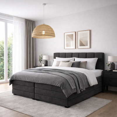 2-Persoons Elektrische Boxspring Lucca - Zwart - Zwart 180x200 Cm - - Inclusief Topper - Dekbed-Discounter.nl