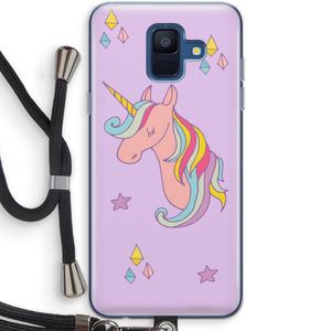 Roze eenhoorn: Samsung Galaxy A6 (2018) Transparant Hoesje met koord
