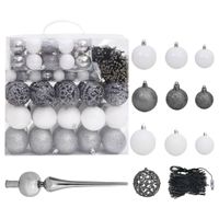VidaXL 120-delige kerstballenset met piek en 300 led&apos;s wit en grijs