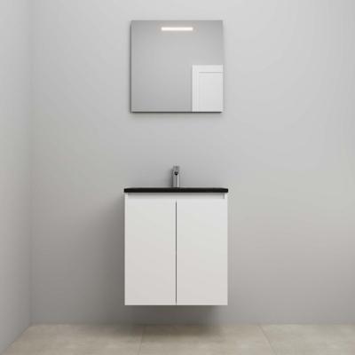 On-Line Badkamermeubelset - 60 cm - Bouwpakket - Greeploze Ladestructuur - Acryl Wastafel - 1 Kraangat - Spiegel met LED-Verlichting - Hoogglans Wit